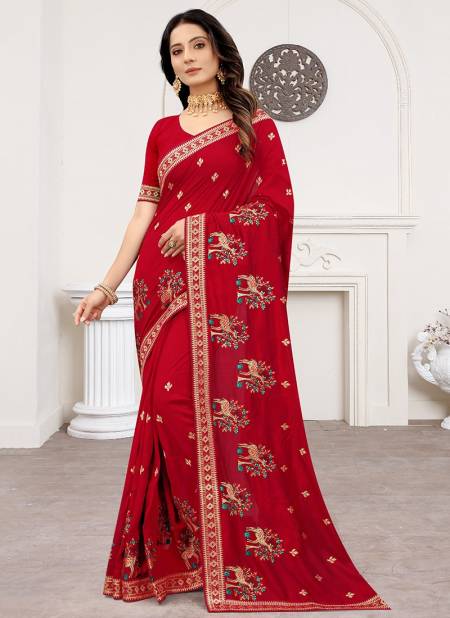 Red Colour Vedika New Designer Wedding Wear Stylish Heavy Silk Jari Embroidered Saree Collection 5811